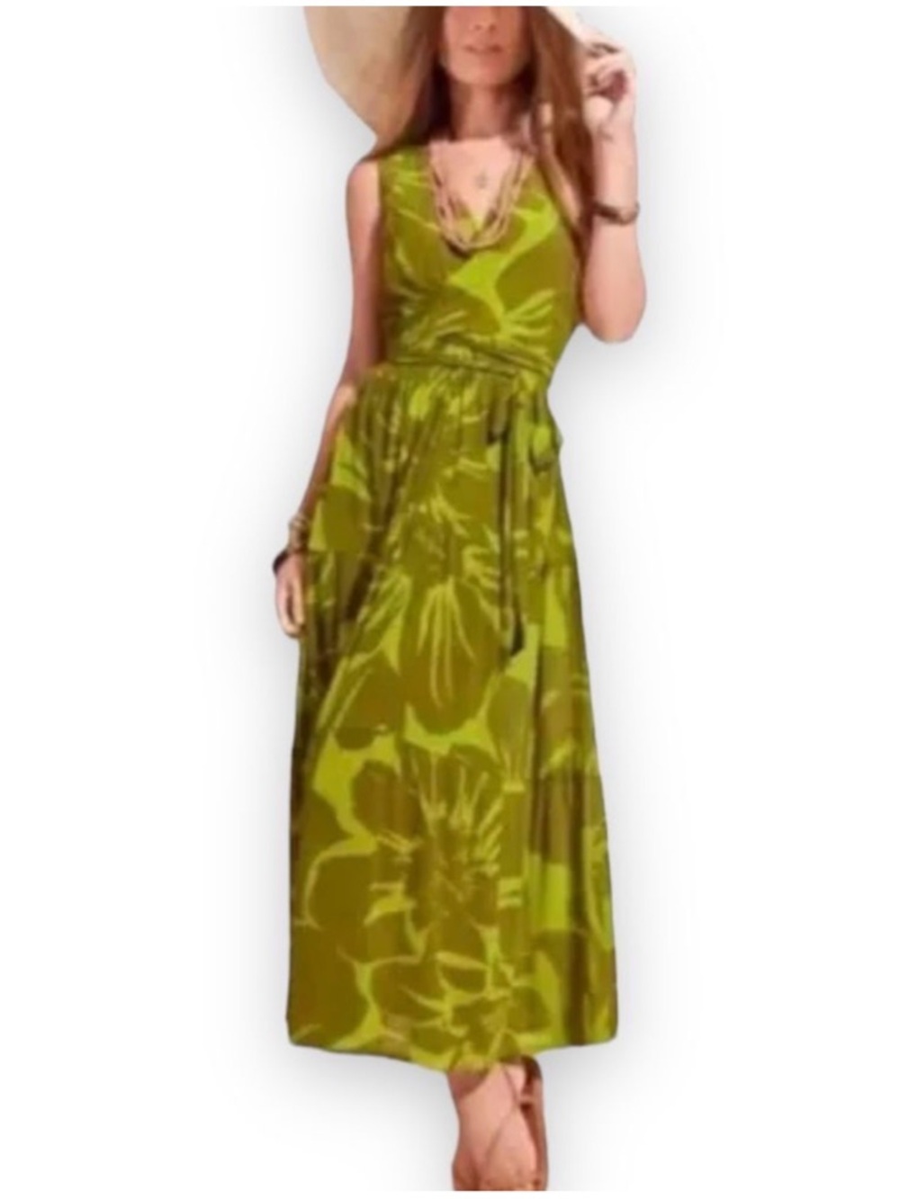 Cabi Tie Front Tiered Tropical Flower Summer Dress M